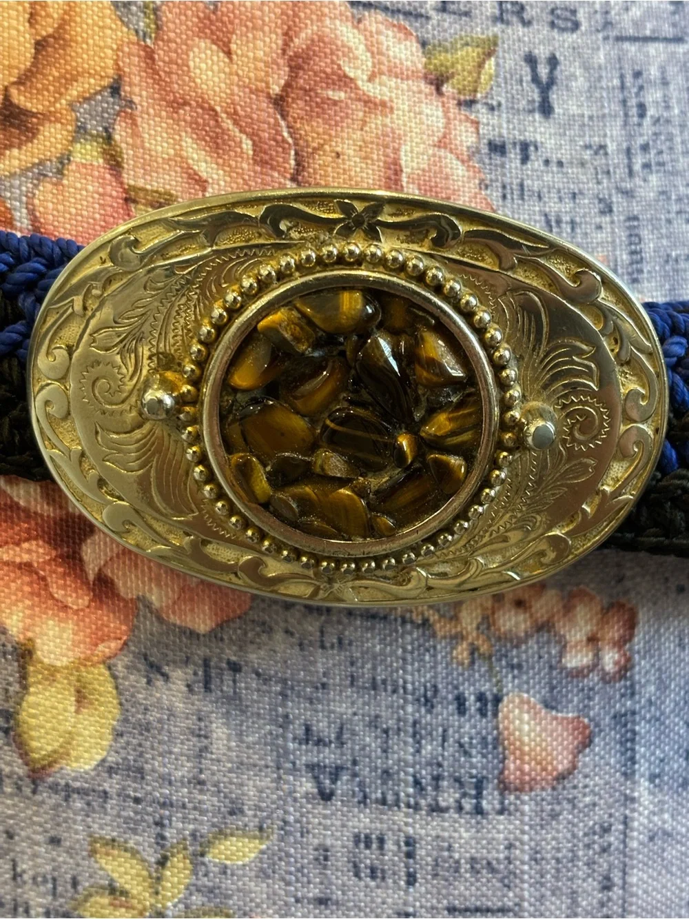 Woven Rope Waist Belt with tiger eye belt buckle